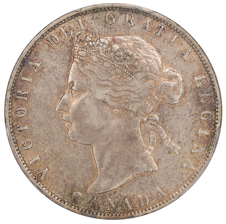 Victoria 50 Cents 1872H Inverted A for V in VICTORIA, PCGS XF40 by  Canada