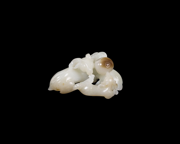 中国　玉石白玉彫刻　茶碗　C　R8268 鹿彫白玉碗 文化遺産オンライン