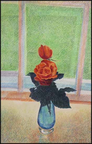 Two Roses on a Windowsill par Mary Frances Pratt