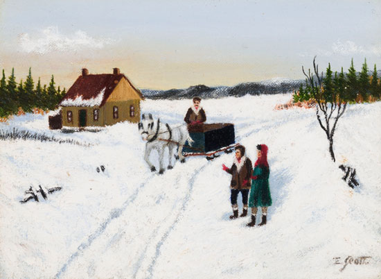 Horse-drawn Sleigh on a Path in Winter by Ethel Seath