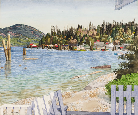 The Waterfront at Cowichan Bay par Edward John (E.J.) Hughes