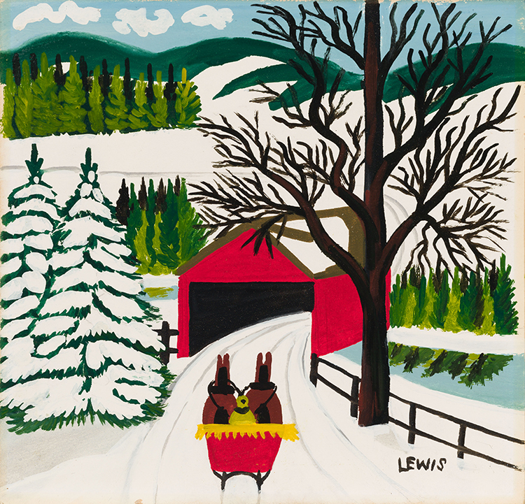 Sleigh and Covered Bridge par Maud Lewis