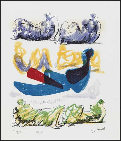 Reclining Figures with Blue Central Composition from the Shelter Sketchbook Moore, Henry