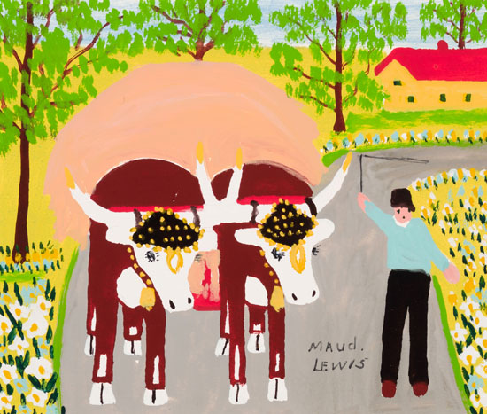 Team of Oxen Hauling Hay par Maud Lewis