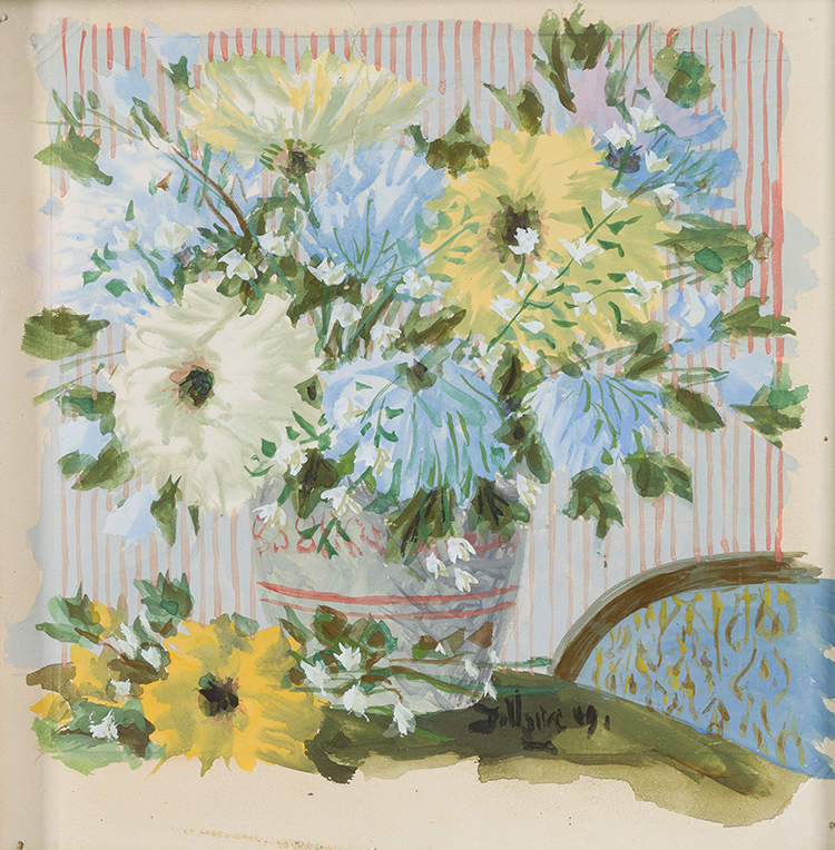 Nature morte aux fleurs bleues et jaunes par Jean-Philippe Dallaire