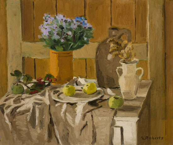 Still Life with Cider Jug and Violets / Still Life with Flowers (verso) by William Goodridge Roberts