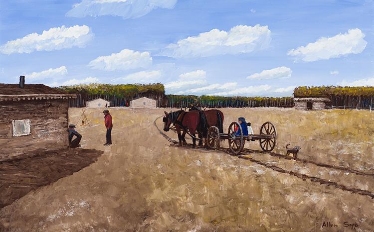 Family and Wagon by Allen Sapp