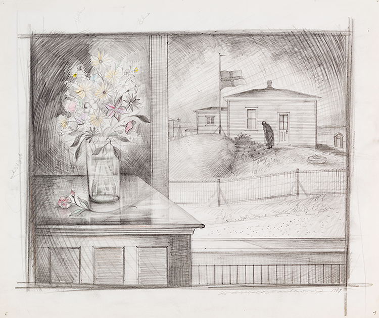 Sketch for Aunt Gerti Hann Home in Wesleyville par David Lloyd Blackwood