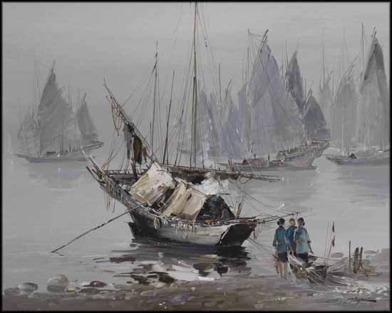 Chinese Boats in Harbour par Tin Yan Chan