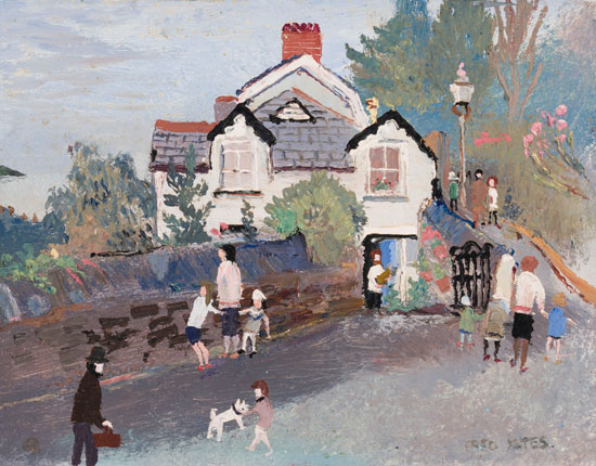 Figures by a Cottage by Fred Yates