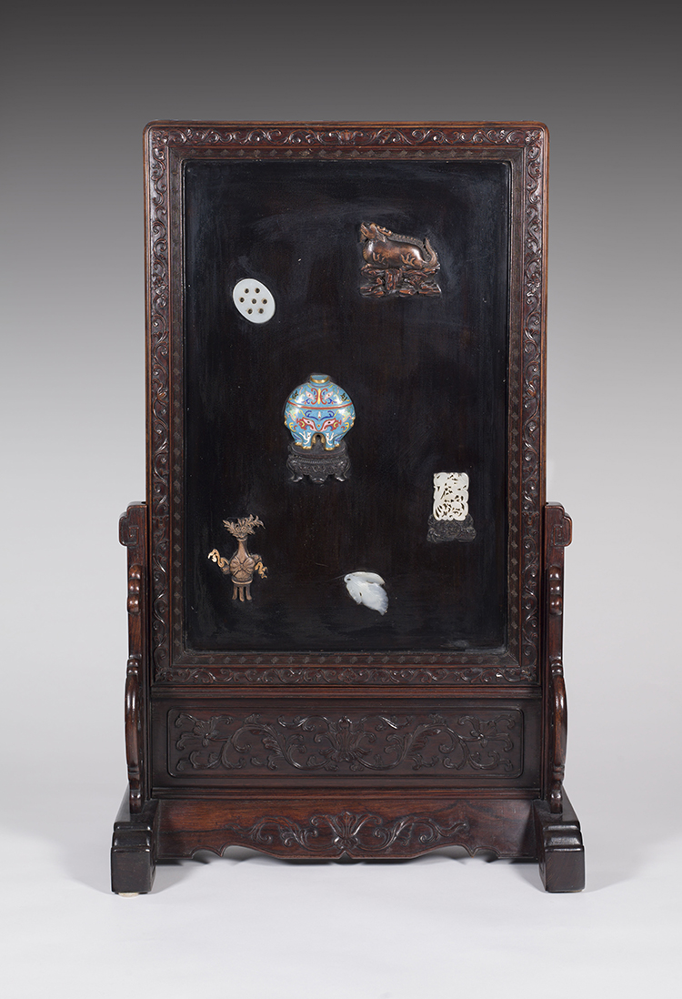 A Chinese Rosewood and Jade Inlay Table Screen, first half 20th Century by  Chinese Art