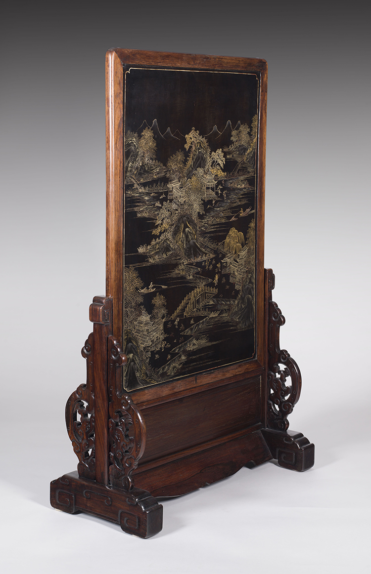 A Chinese Rosewood and Jade Inlay Table Screen, first half 20th Century par  Chinese Art
