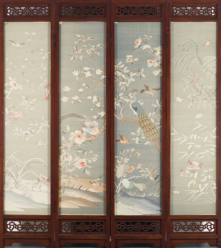 Four-Panel Chinese Kesi 'Birds of Paradise' Folding Screen, Late Qing Dynasty par  Chinese Art