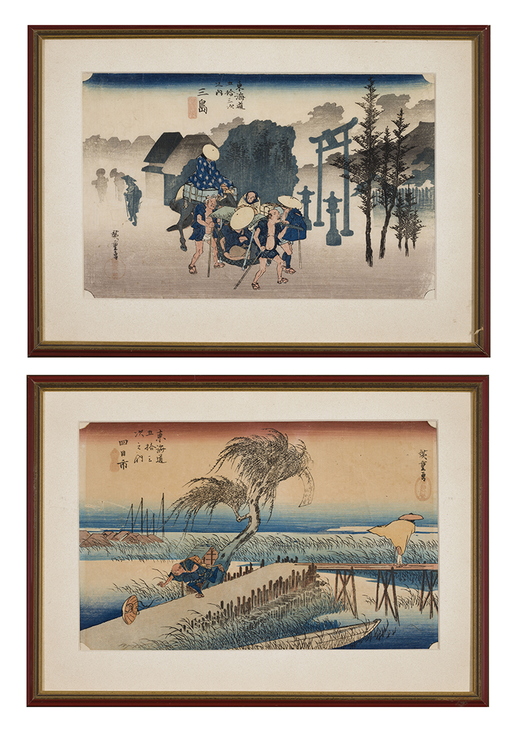 Two Views: Mishima, Morning Mist and Yokkaichi, Mie River par Ando Hiroshige