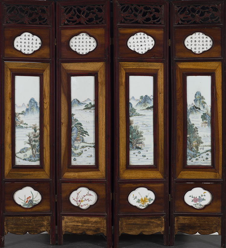 A Chinese Four Panel Famille Rose Table Screen, Republican Period by  Chinese Art