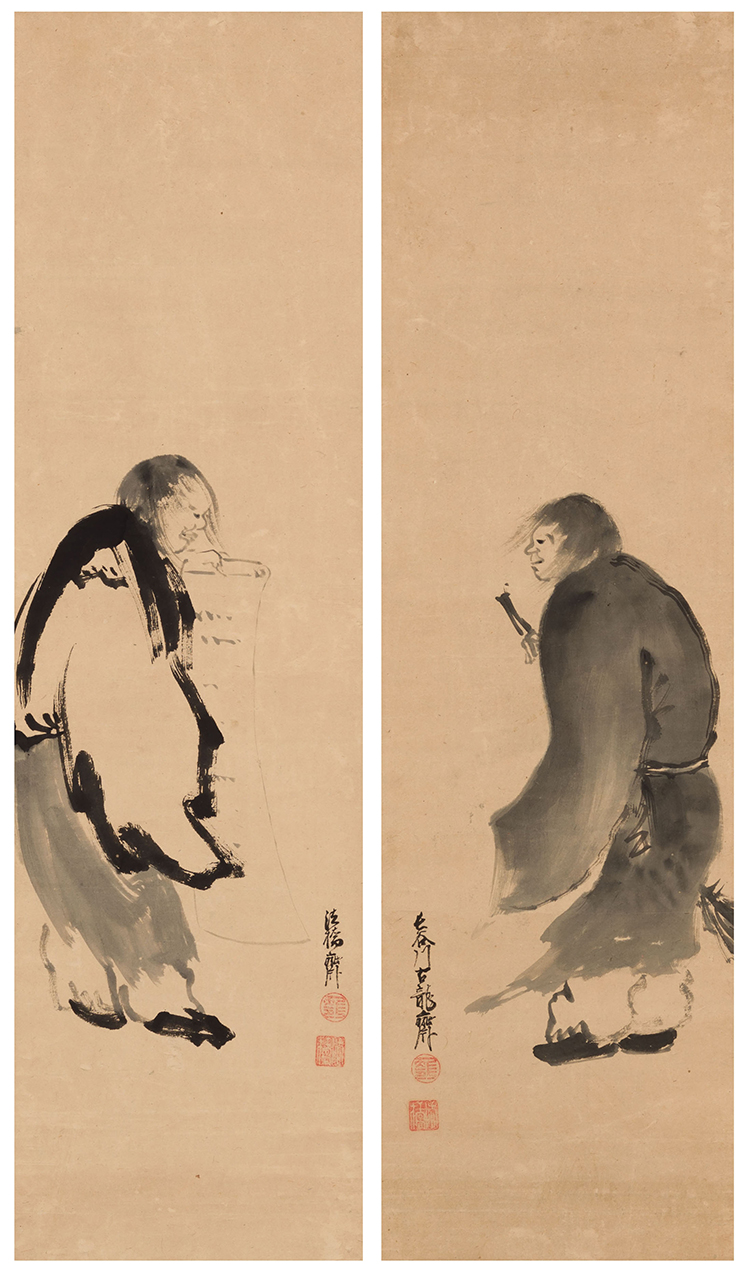 Japanese School
Set of Two Zen Paintings of Kanzan and Jittoku, Edo Period, Early 19th Century by  Japanese Art