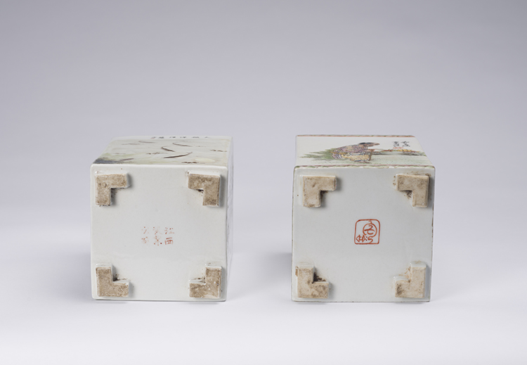 Two Chinese Famille Rose Faceted Brushpots, Mid 20th Century by  Chinese Art