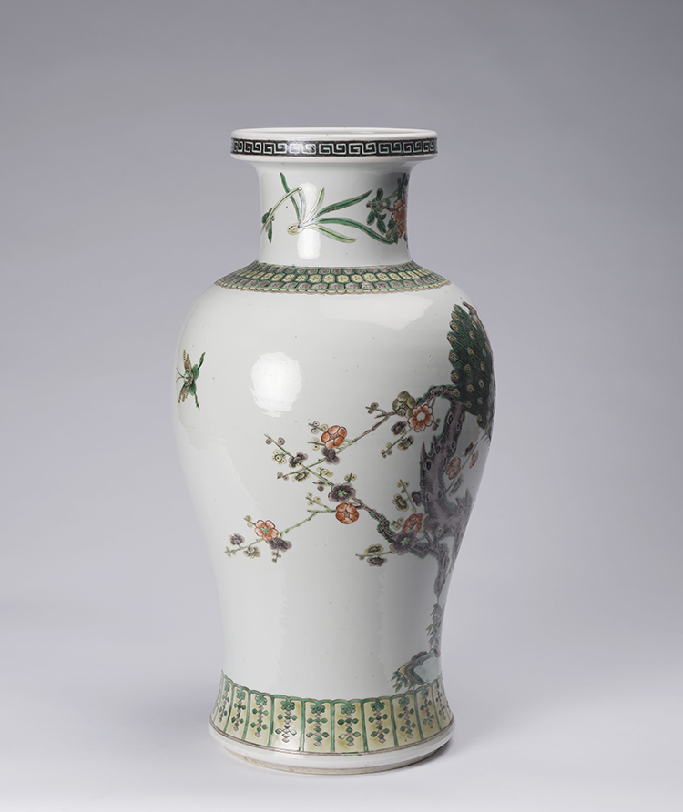 A Chinese Famille Verte ‘Peacocks and Prunus’ Baluster Vase, Late Qing Dynasty by  Chinese Art