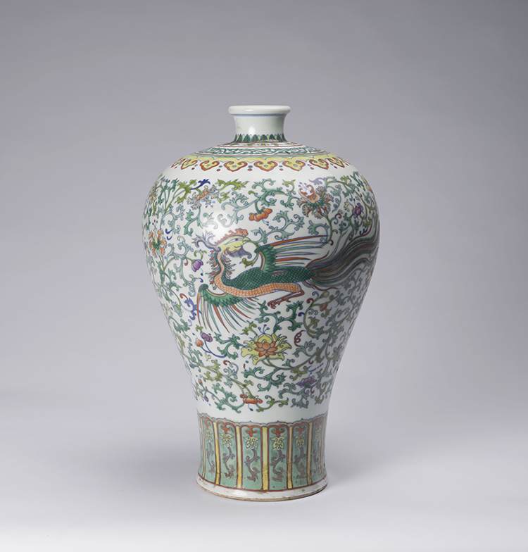 A Chinese Doucai Enameled ‘Dragon and Phoenix’ Meiping Vase, Qianlong Mark, 20th Century by  Chinese Art