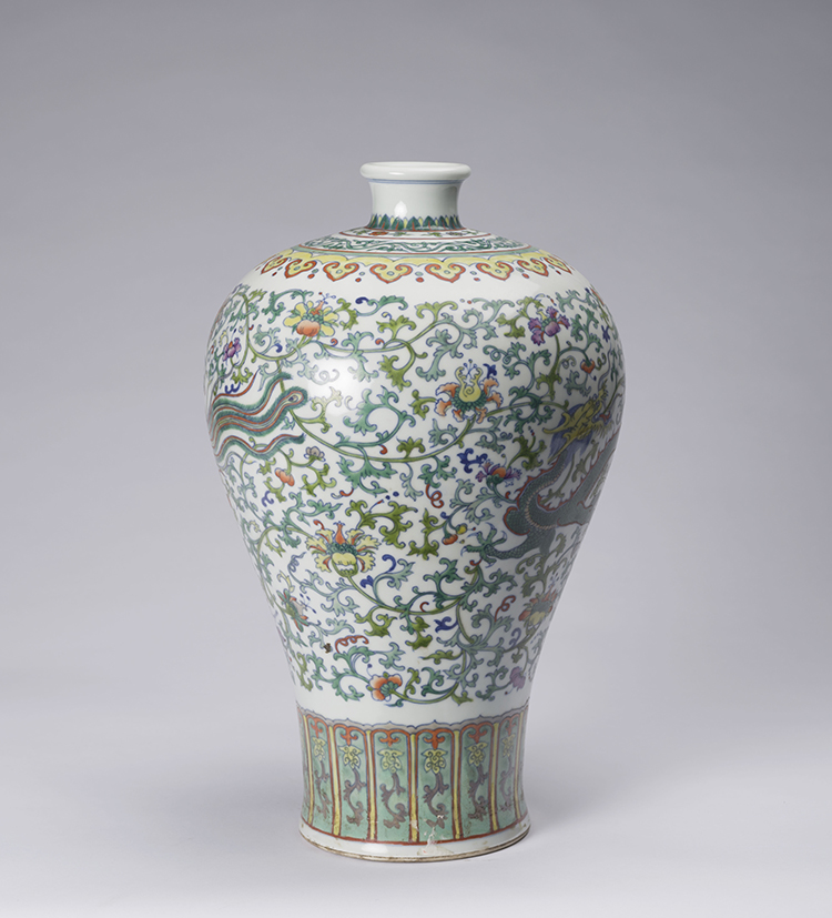 A Chinese Doucai Enameled ‘Dragon and Phoenix’ Meiping Vase, Qianlong Mark, 20th Century by  Chinese Art
