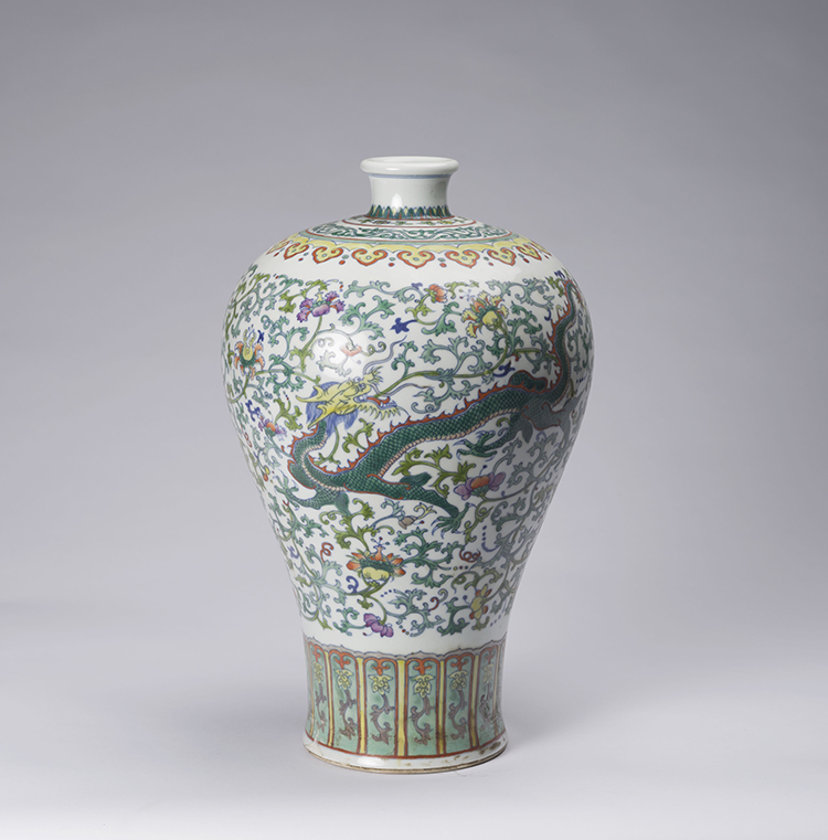 A Chinese Doucai Enameled ‘Dragon and Phoenix’ Meiping Vase, Qianlong Mark, 20th Century by  Chinese Art