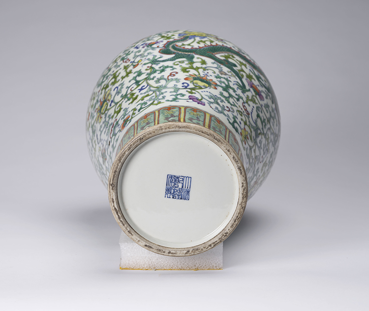 A Chinese Doucai Enameled ‘Dragon and Phoenix’ Meiping Vase, Qianlong Mark, 20th Century by  Chinese Art