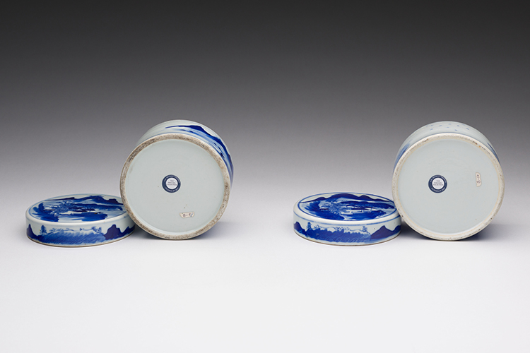 A Pair of Blue and White ‘Landscape’ Covered Boxes, 19th Century by  Chinese Art