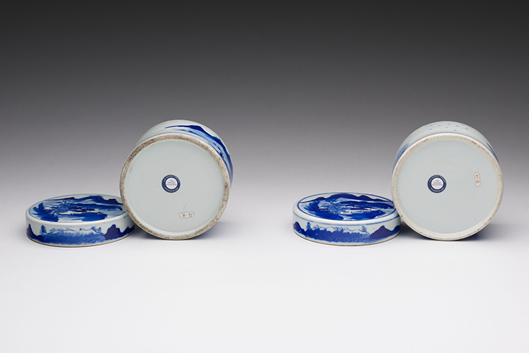 A Pair of Blue and White ‘Landscape’ Covered Boxes, 19th Century by  Chinese Art