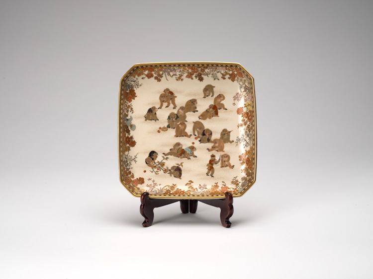 A Japanese Satsuma 'Monkey' Rectangular Dish, Meiji Period, Circa 1900 by Yabu Meizan