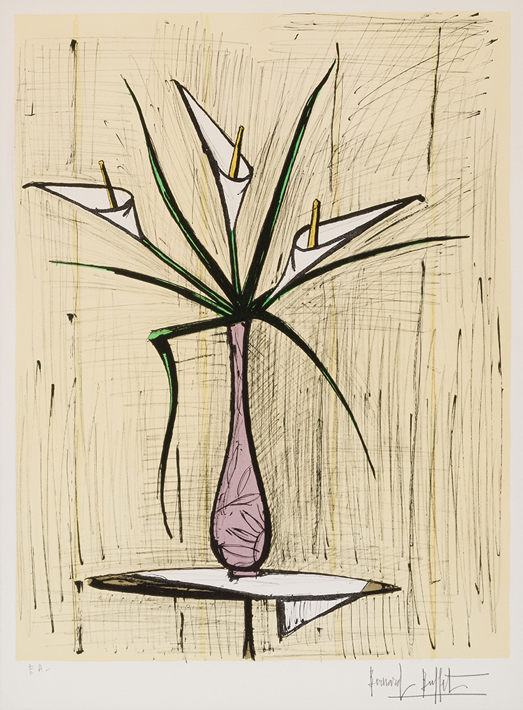 Arums, fond jaune by Bernard Buffet