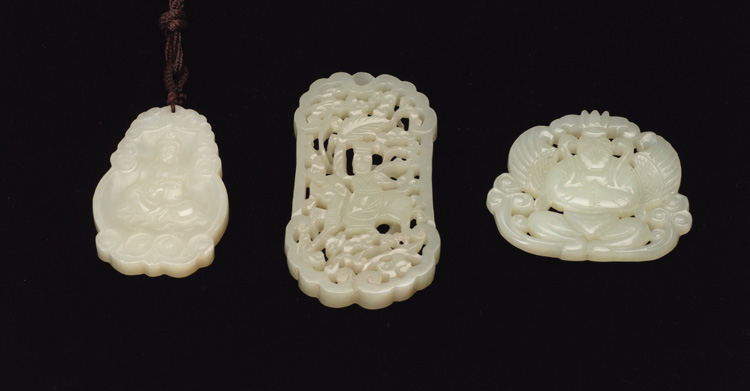 Three Chinese Celadon Jade Pendants by  Chinese Art