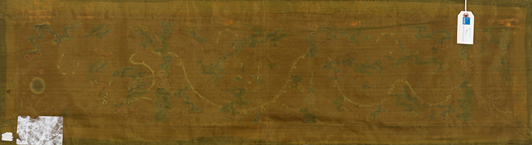 A Chinese Apricot Silk Ground 'Dragon' Altar Panel Fragment, Mid 19th Century by  Chinese Art