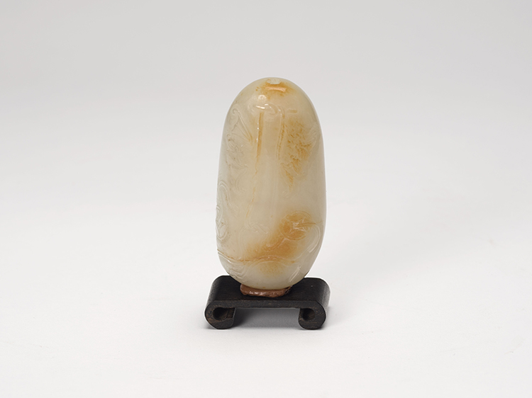 A Chinese Mottled White Jade 'Coin Pouch' Snuff Bottle, 19th Century by  Chinese Art