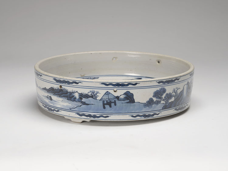 A Chinese Blue and White 'Tiger and Magpie' Circular Tripod Basin, Republican Period by  Chinese Art