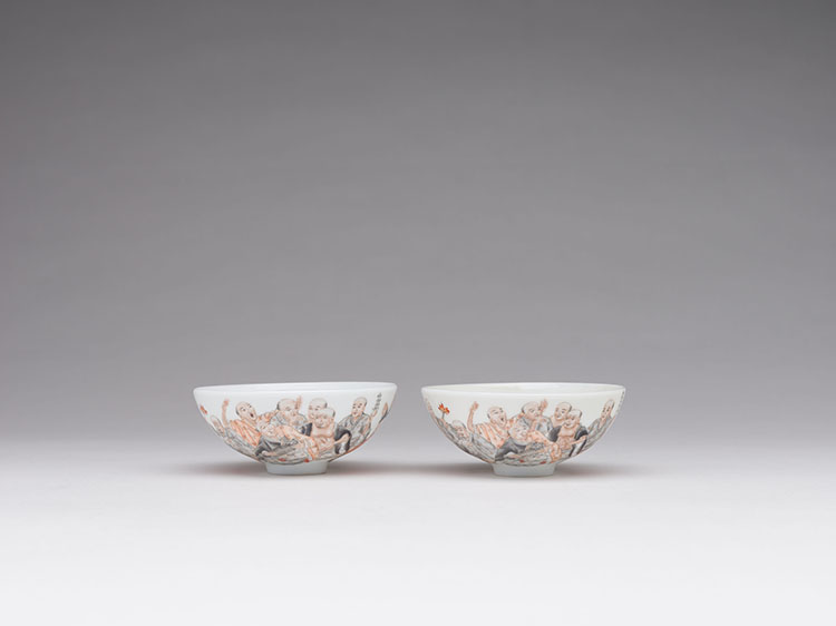 A Pair of Unusual Chinese Famille Rose ‘Lohans’ Bowls, Juren Tang Mark, Republican Period by  Chinese Art