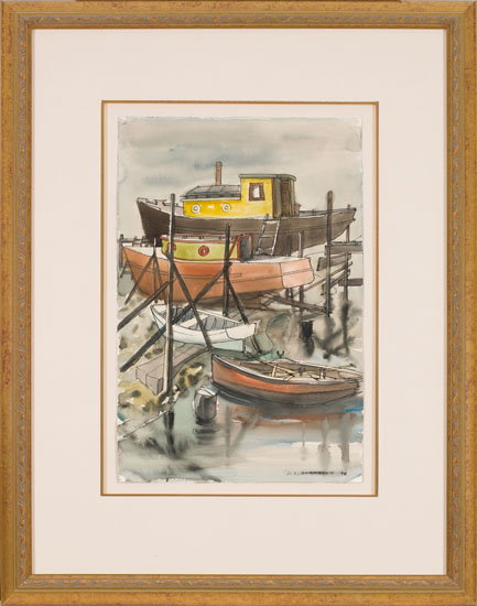 Boats at Dock par Jack Leonard Shadbolt