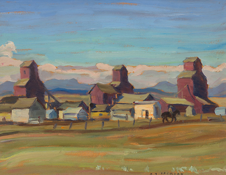 Grain Elevators, Cowley, Alta / Cathedral Pincher Creek, Alta par Alexander Young (A.Y.) Jackson