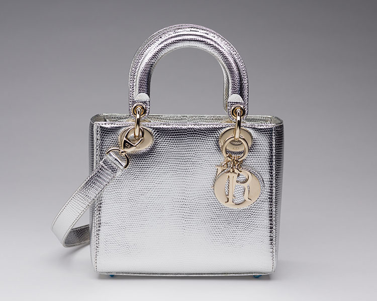 A SILVER LIZARD MINI LADY DIOR WITH LIGHT GOLD HARDWARE by  DIOR