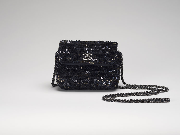 A RARE SUPERMINI SEQUIN RECTANGULAR FLAP BAG WITH SILVER HARDWARE by  CHANEL