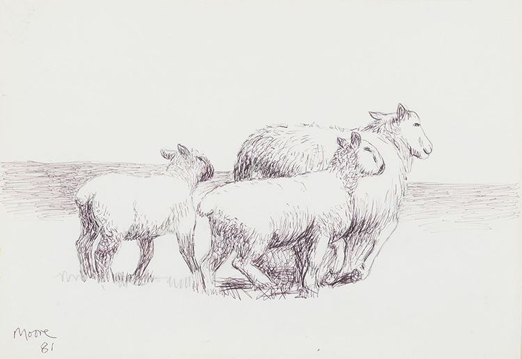 Sheep and Two Lambs by Henry  Moore