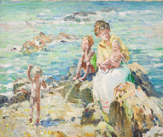 A Day at the Shore / Mother and Children at the Shore (verso) by Dorothea Sharp