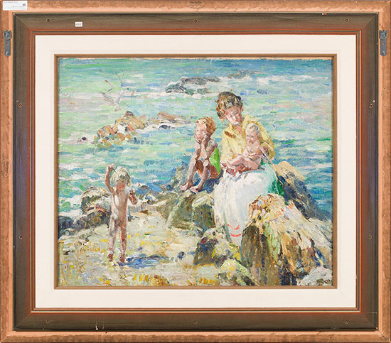 A Day at the Shore / Mother and Children at the Shore (verso) by Dorothea Sharp