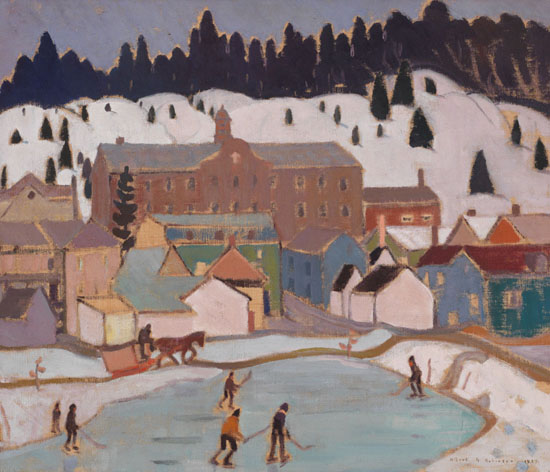 The Hockey Game, St. Lawrence, North Shore Village / Village with Horse and Sleigh (verso) by Albert Henry Robinson