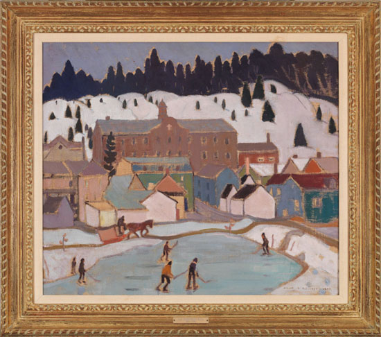 The Hockey Game, St. Lawrence, North Shore Village / Village with Horse and Sleigh (verso) by Albert Henry Robinson