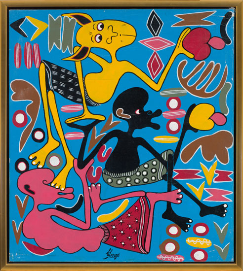 Three Figures - Pink, Yellow & Black by George Lilanga
