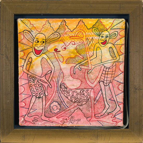 Three Dancing Figures in Orange and Red 2 par George Lilanga