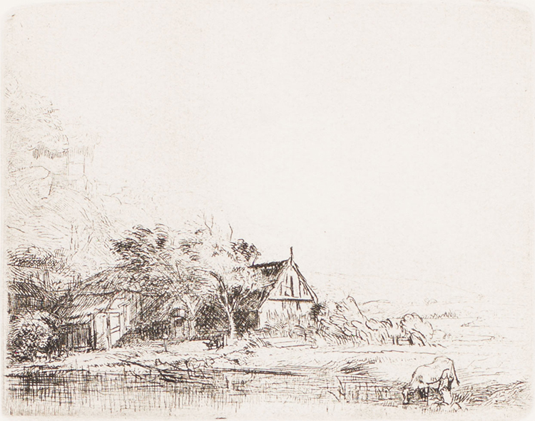 Landscape with a Cow Drinking by Rembrandt Harmenszoon van Rijn