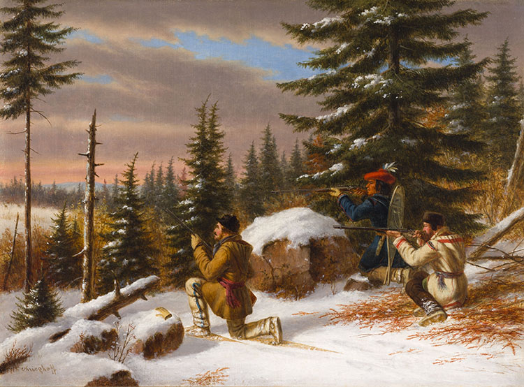 Gentlemen and Indian Hunting Caribou par Cornelius David Krieghoff