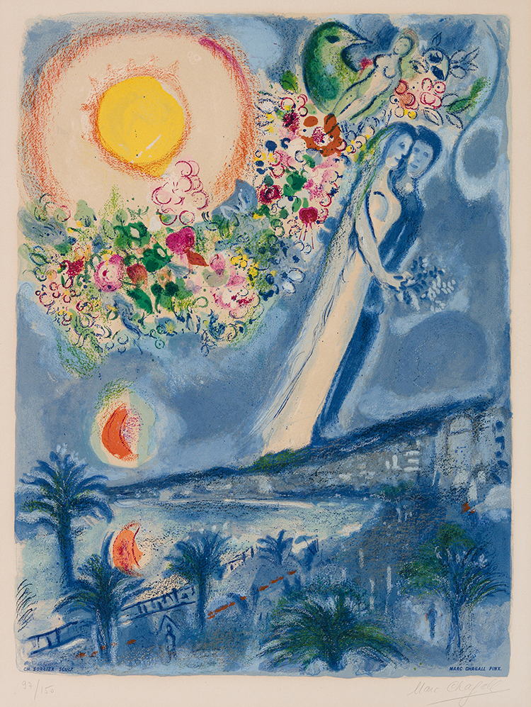 Fiancés dans le ciel de Nice by After Marc Chagall