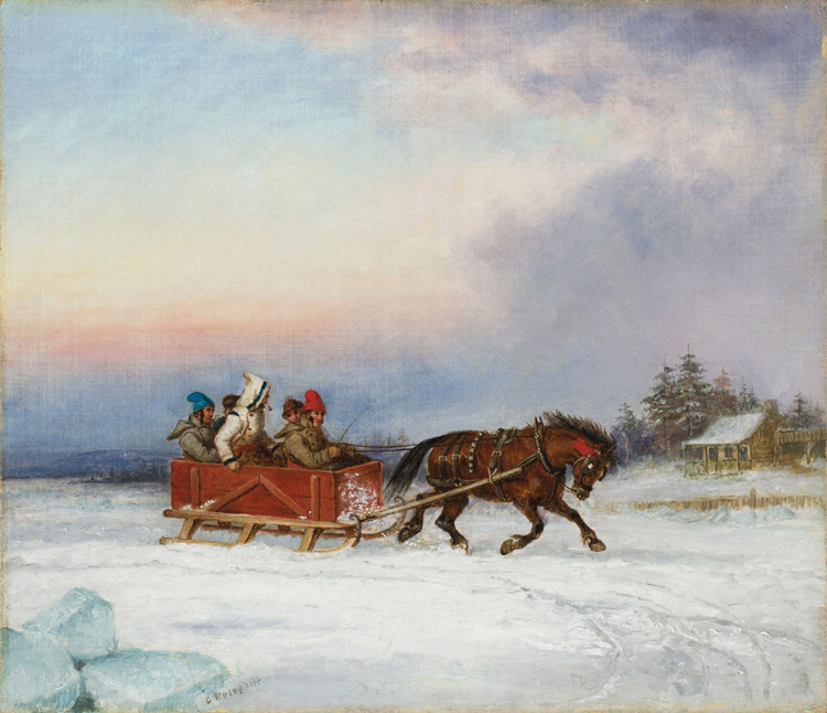 Five Habitants Driving in Winter par Cornelius David Krieghoff